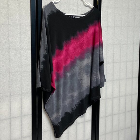 Clara Sun Woo Ombre ¾ Dolman Sleeve Boat Neck Asymmetrical Top Pink Grey Black M - Picture 3 of 11